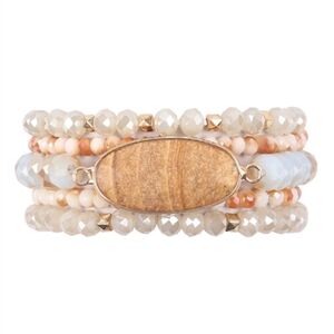 OVAL STONE CHARM RONDELLE BEADED BRACELET-LIGHT BROWN